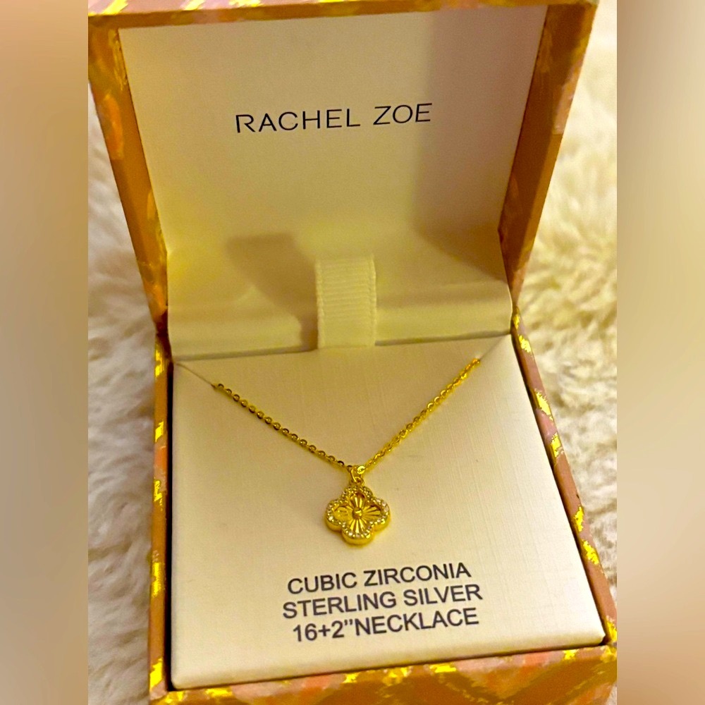 Brand New w tags Rachel Zoe Cloverleaf necklace sterling silver 16+2”